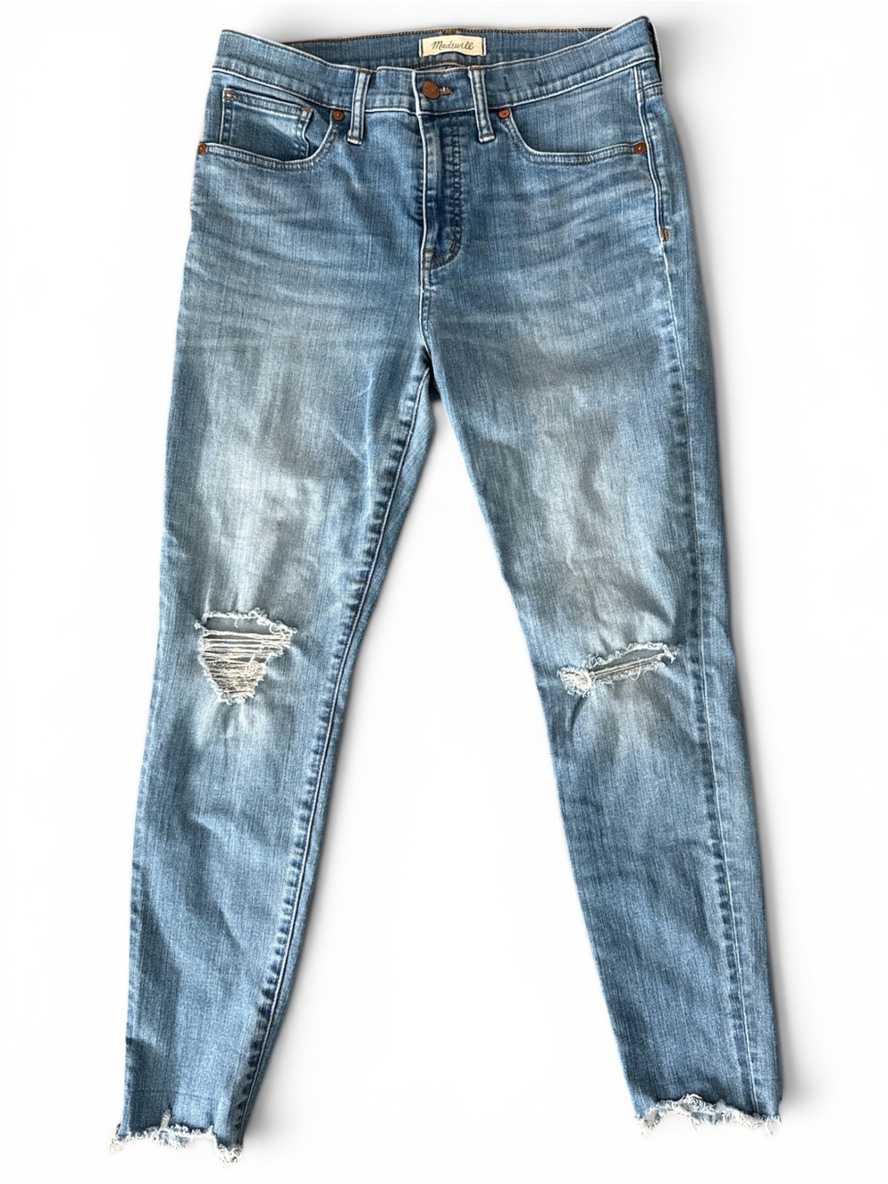 Madewell Style J6523 9” Mid-rise Skinny Jeans in Frankie Wash Torn-Knee Edition - Picture 9 of 11